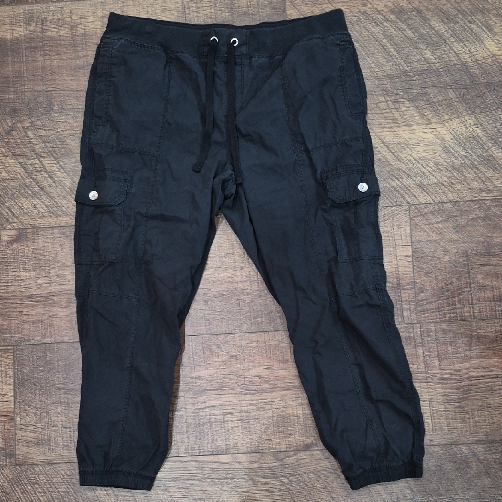 Women's DKNY Sport Black Cargo Pants Joggers 100% Cotton Size Large